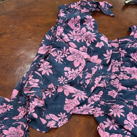 Lulu's Pink Floral Off Shoulder Ruffle Lurex Maxi Dress M - Picture 9 of 9